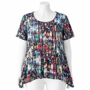 Cable & Gauge Women’s 2X Multicolor Abstract Print Swing Top